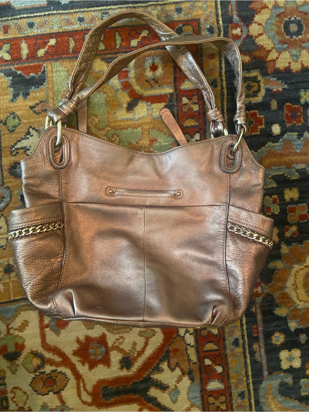 b. makowsky Metallic Bronze Shoulder Tote with Chain Trim - Picture 2 of 13